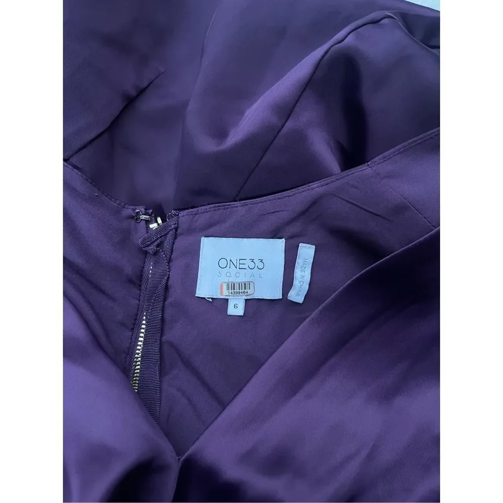 One 33 Social Women's Purple Sleeveless Cutout Satin Column Gown Maxi Dress Sz 6